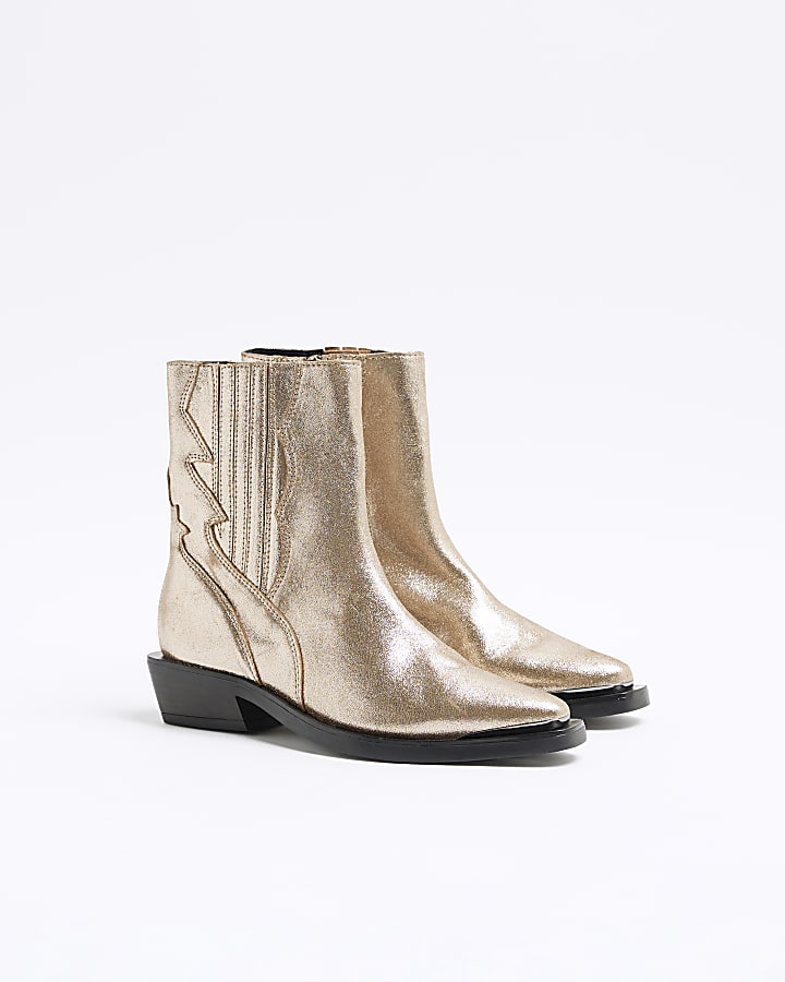 Gold Western Ankle Boots