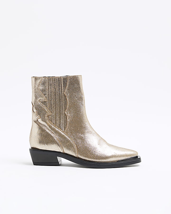 Gold Western Ankle Boots