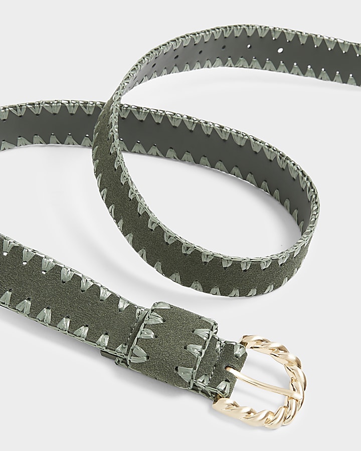 Green suede whipstitch belt