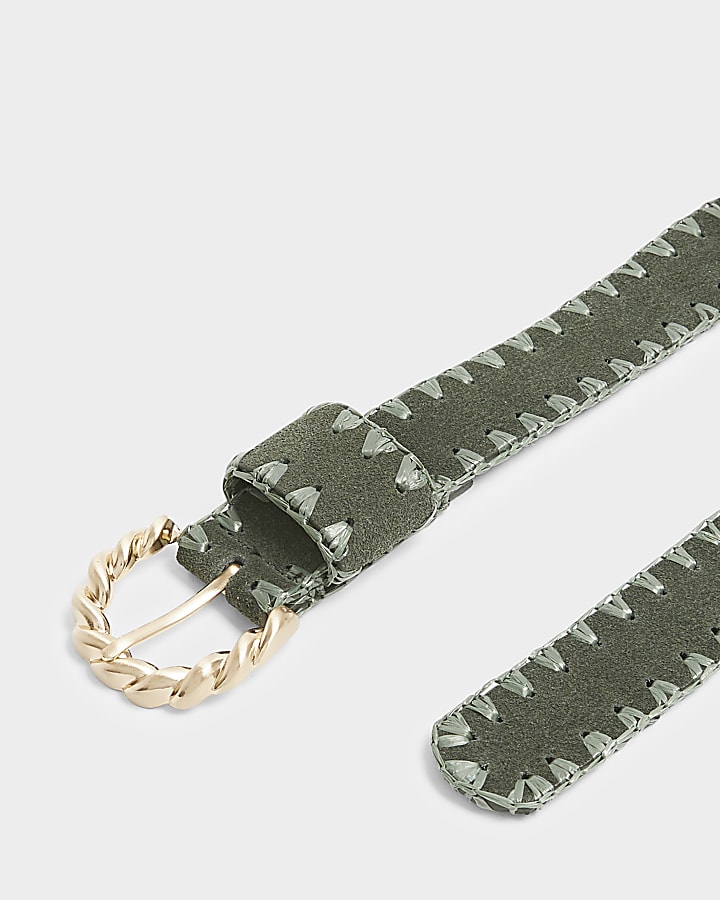 Green suede whipstitch belt