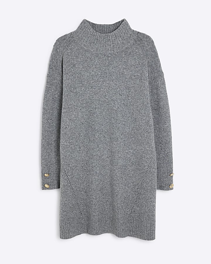 Grey High Neck Jumper Dress