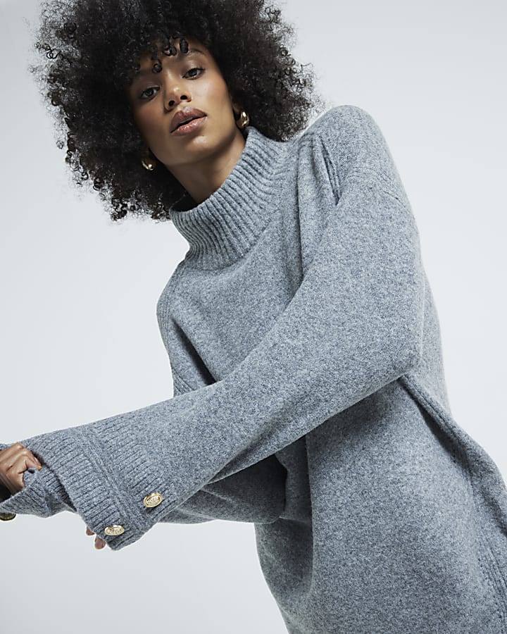 Grey High Neck Jumper Dress