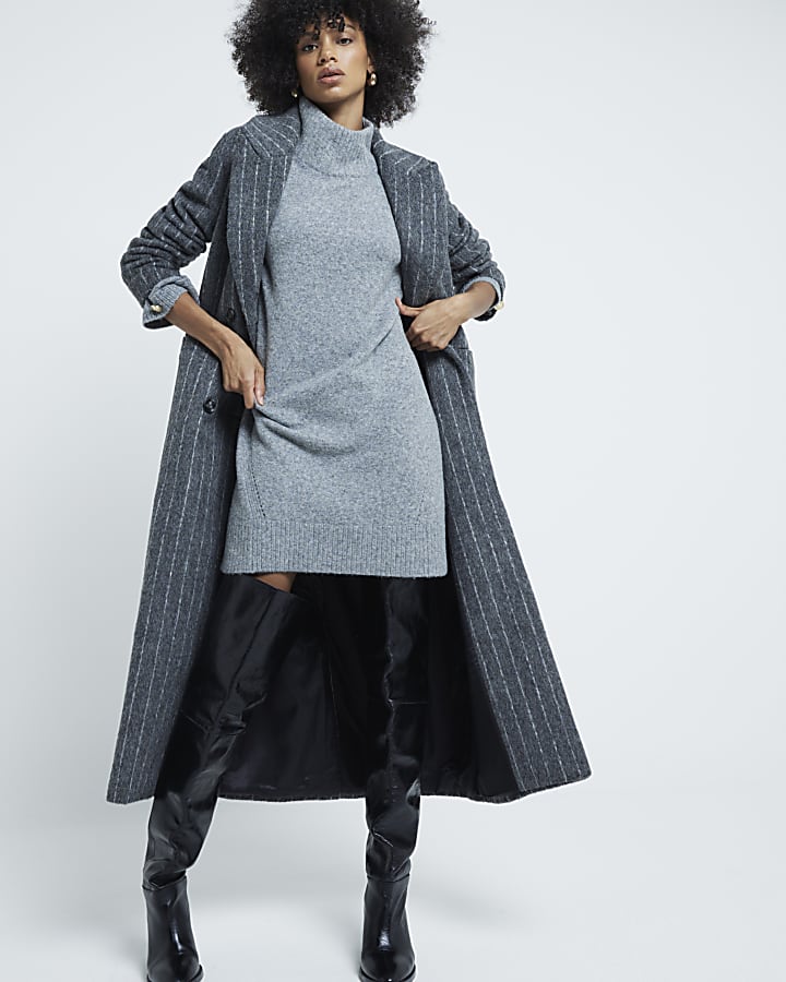 Grey High Neck Jumper Dress