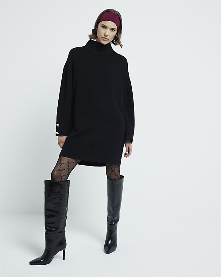 Black High Neck Jumper Dress