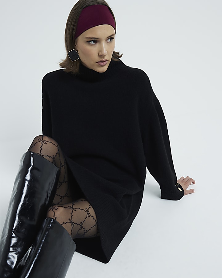 Black High Neck Jumper Dress