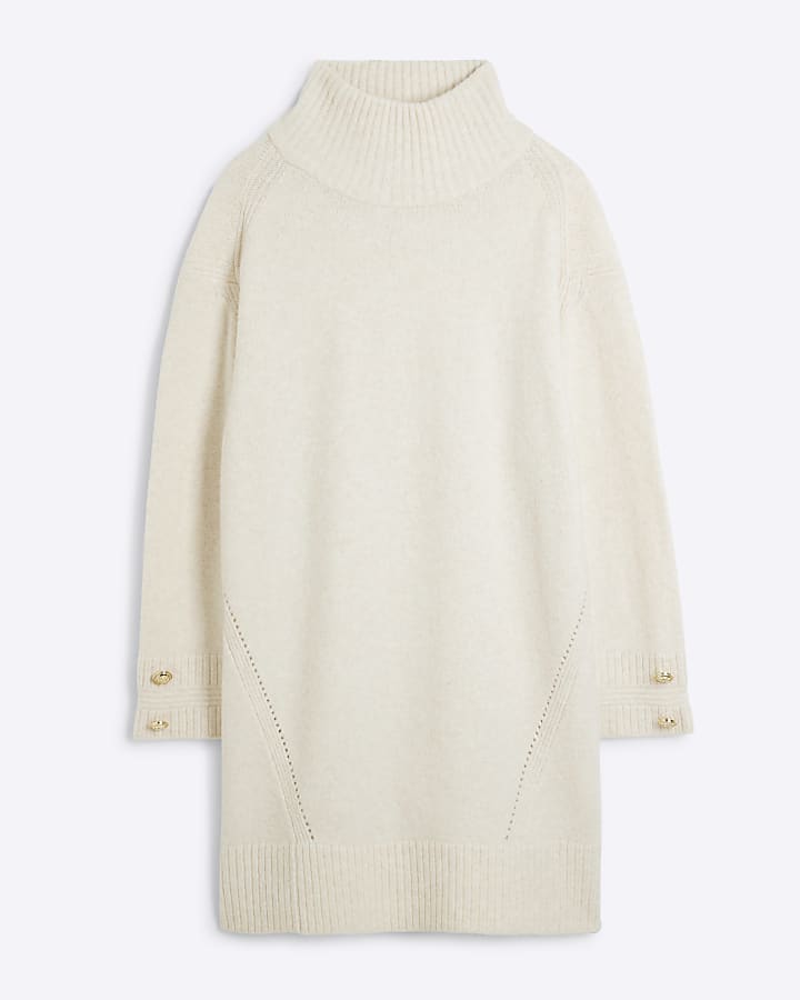 Cream High Neck Jumper Mini Dress