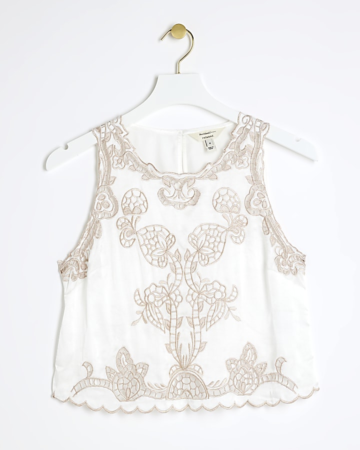 White Broderie Cut Out Tank Top