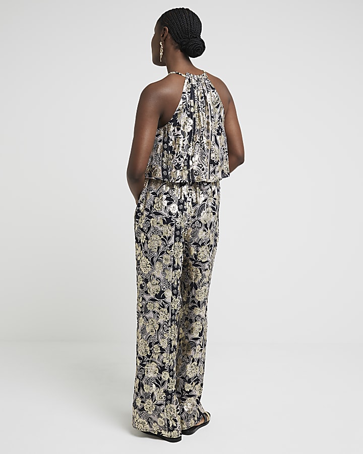 Black metallic halter neck jumpsuit