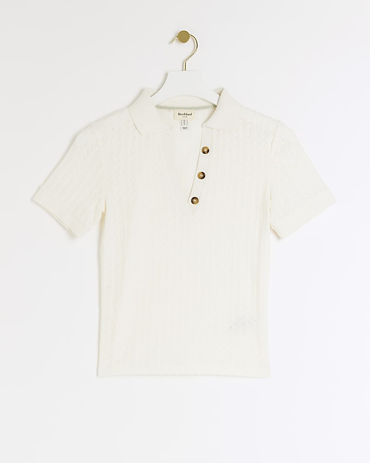 Cream Crochet Polo T-Shirt