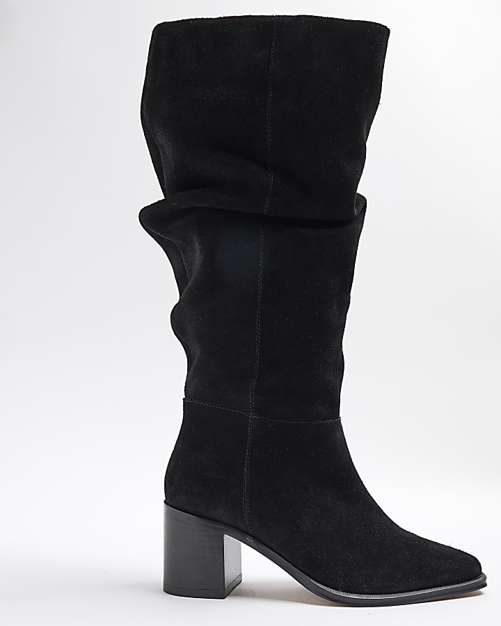 Black Ruched Suede Boots