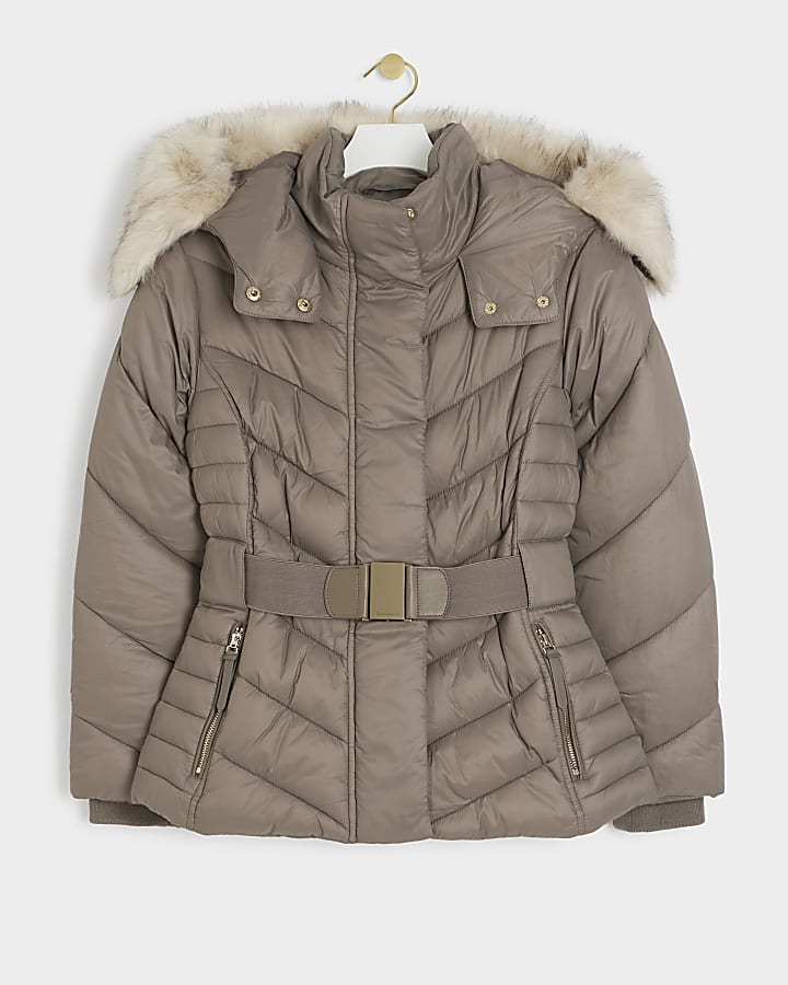 Petite beige slim padded jacket