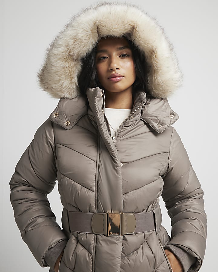 Petite beige slim padded jacket