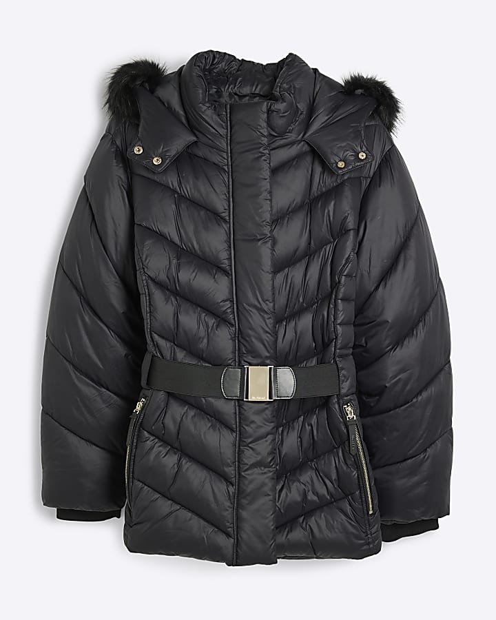 Plus black slim fit padded jacket