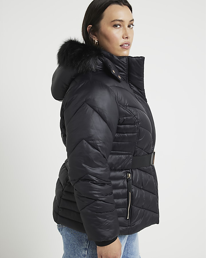 Plus black slim fit padded jacket