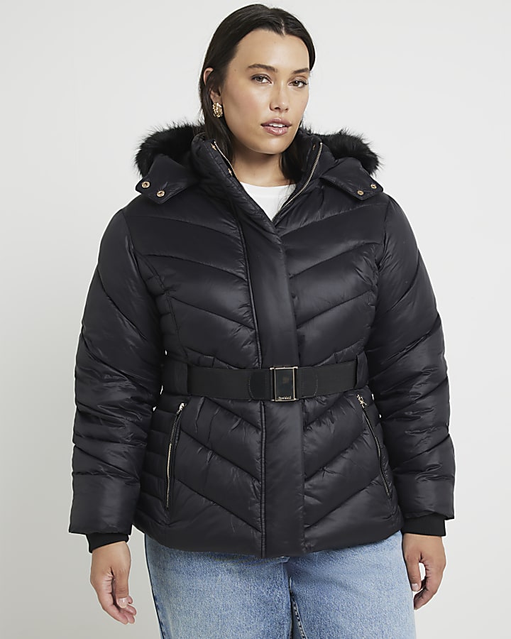 Plus black slim fit padded jacket