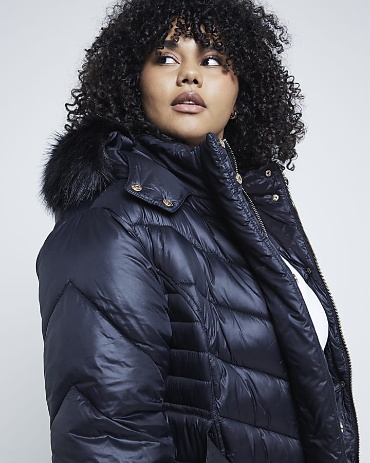 Plus black slim fit longline padded coat