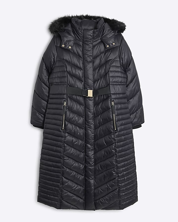 Plus black slim fit longline padded coat