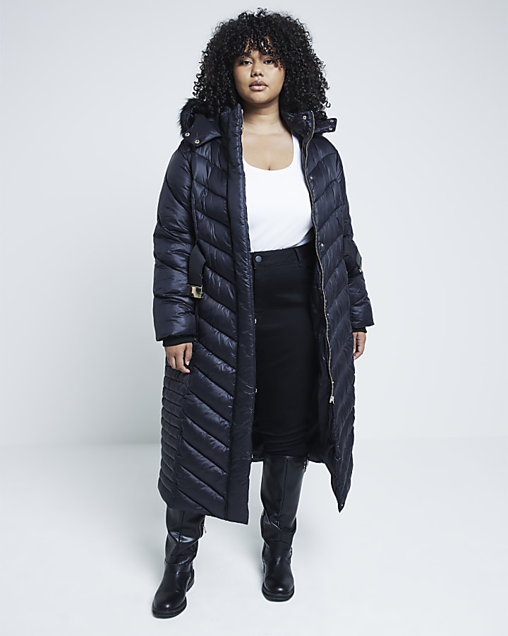Plus black slim fit longline padded coat