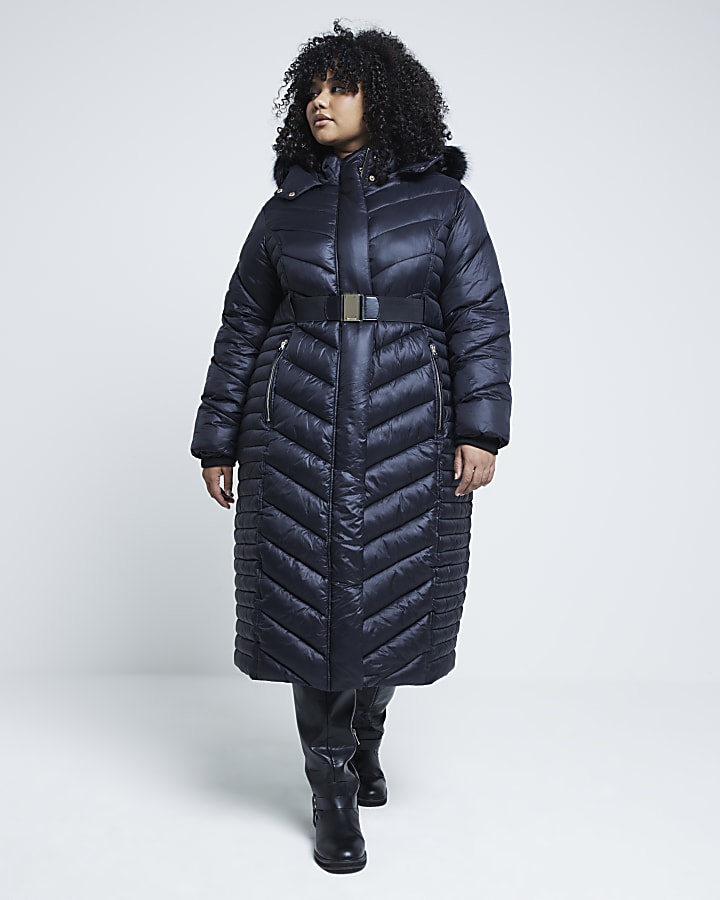Plus black slim fit longline padded coat