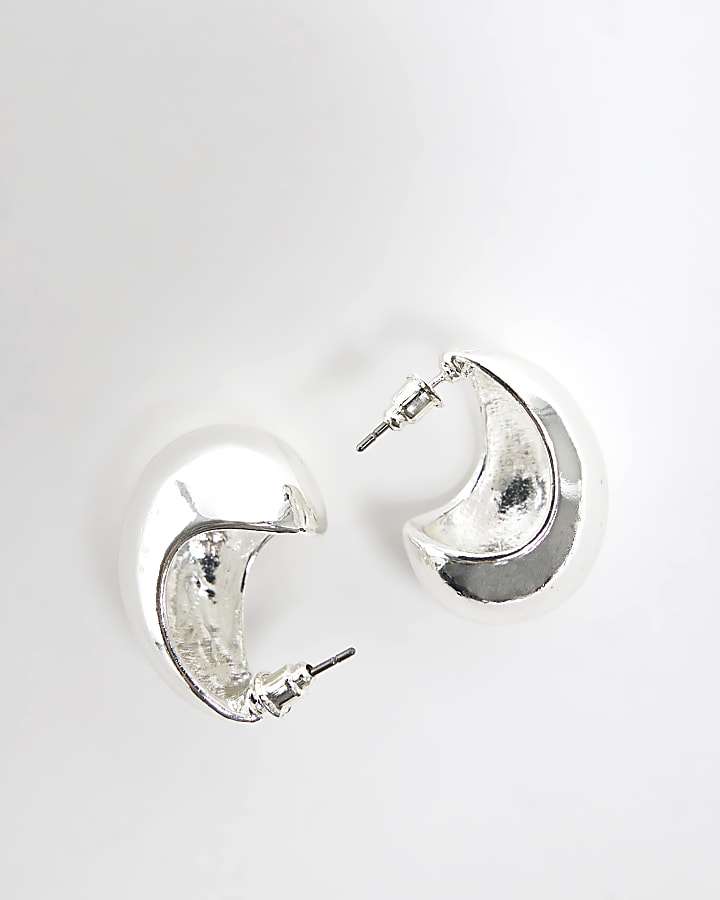 Silver Domed Hoop Earrings