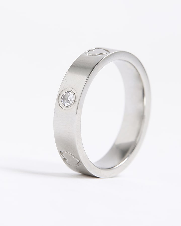 Silver Stainless Steel Diamante Ring