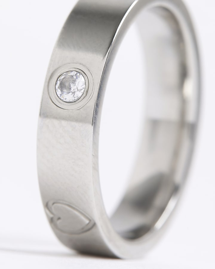 Silver Stainless Steel Diamante Ring