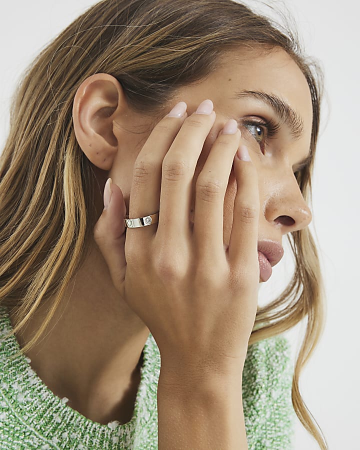 Silver Stainless Steel Diamante Ring