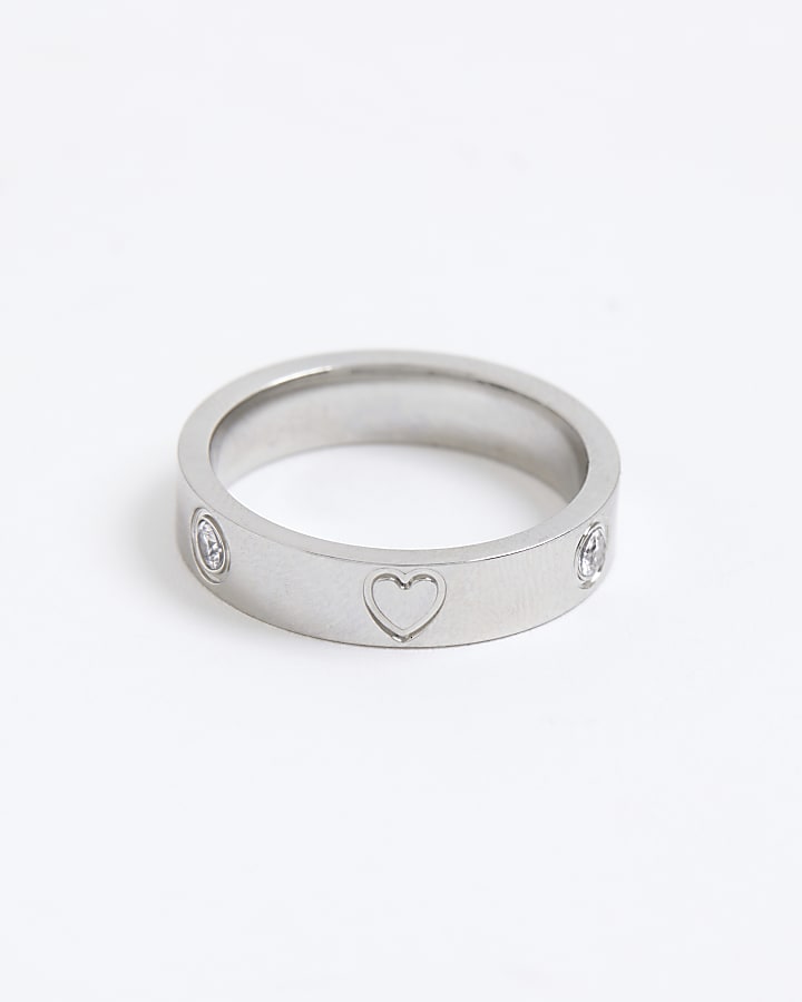 Silver Stainless Steel Diamante Ring