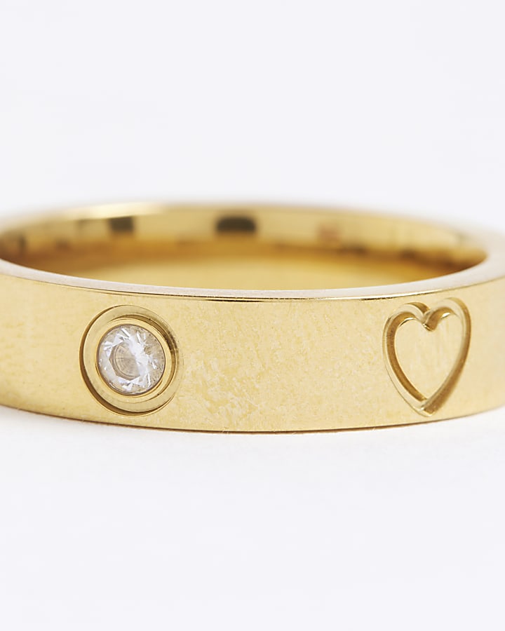 Gold Stainless Steel Diamante Ring