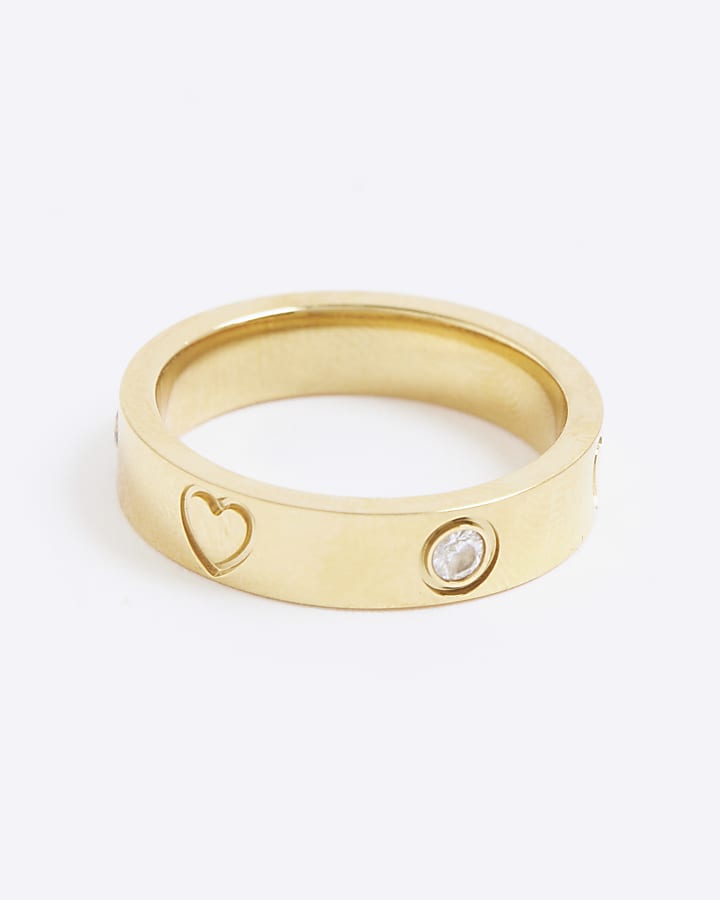 Gold Stainless Steel Diamante Ring