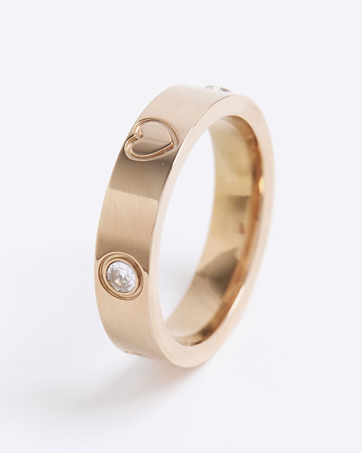 Rose Gold Stainless Steel Diamante Ring