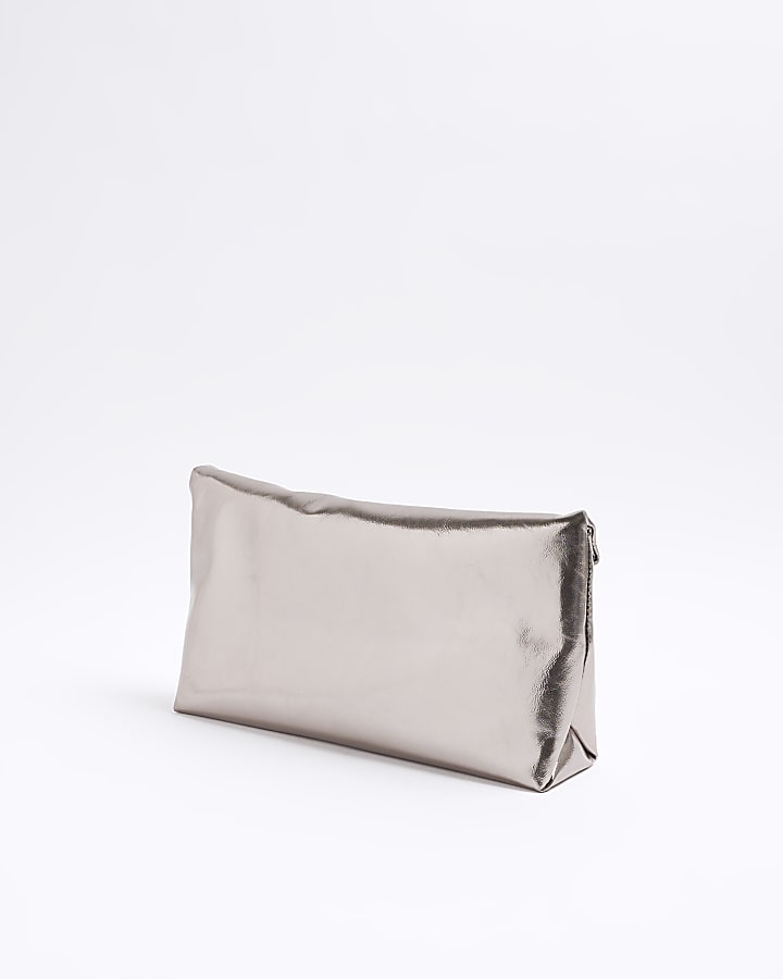 Silver Roll Top Clutch Bag