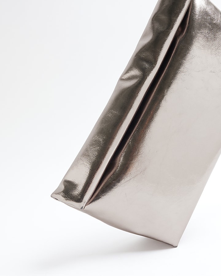 Silver Roll Top Clutch Bag