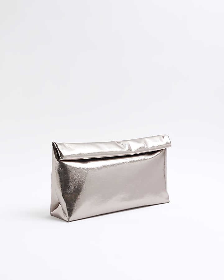 Silver Roll Top Clutch Bag