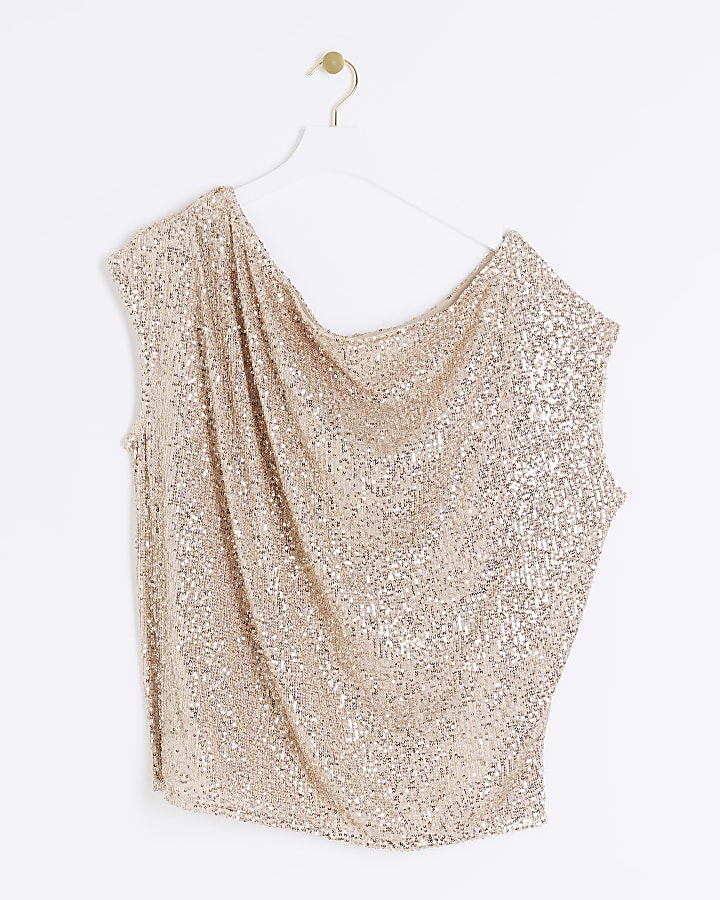 Plus gold sequin off shoulder top