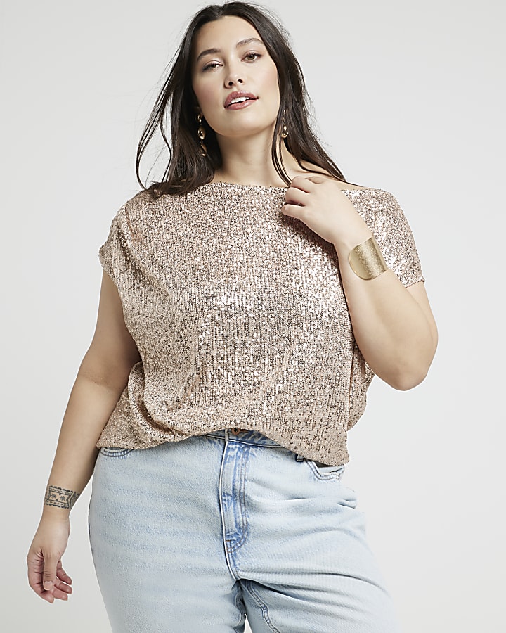 Plus gold sequin off shoulder top