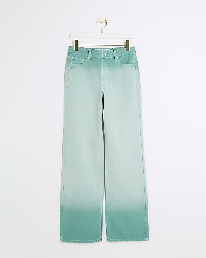 Green ombre relaxed straight fit jeans