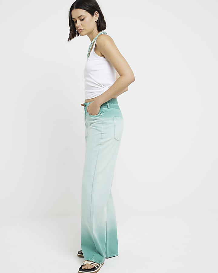 Green ombre relaxed straight fit jeans