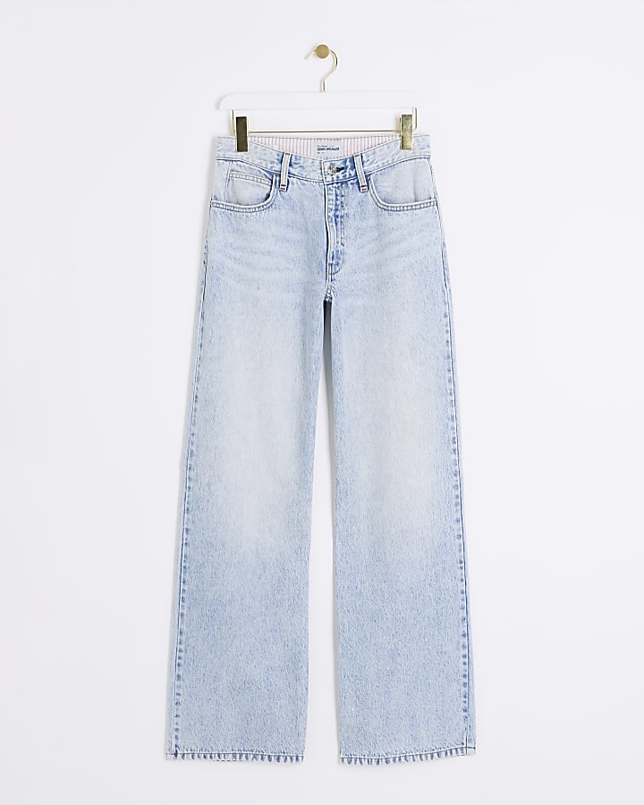 Blue high waisted baggy wide fit jeans