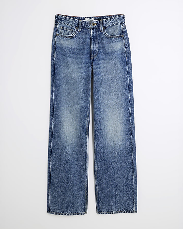 Blue High Waisted Relaxed Straight Jeans