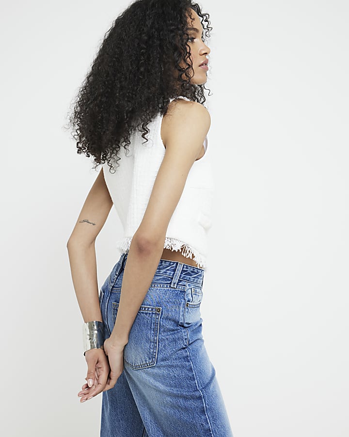 Blue High Waisted Relaxed Straight Jeans