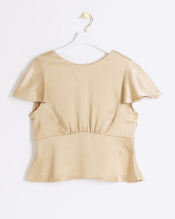 Gold Satin Peplum Blouse