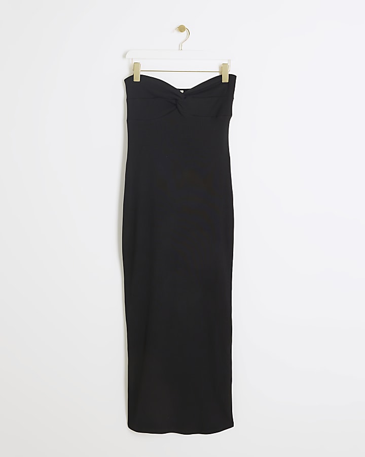 Black Bandeau Knot Bodycon midi Dress