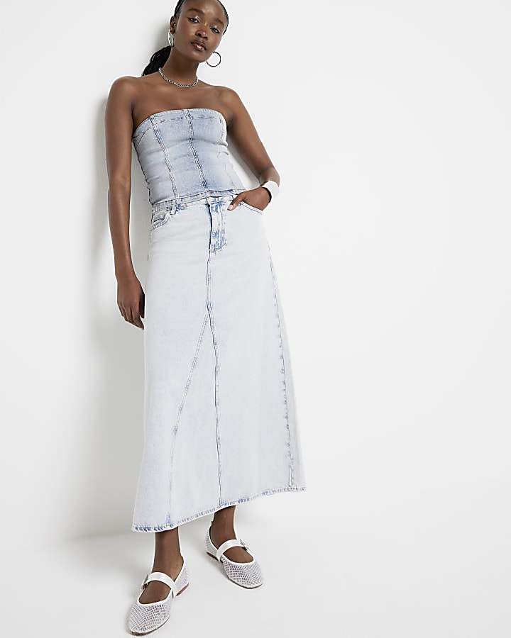 Blue denim maxi skirt