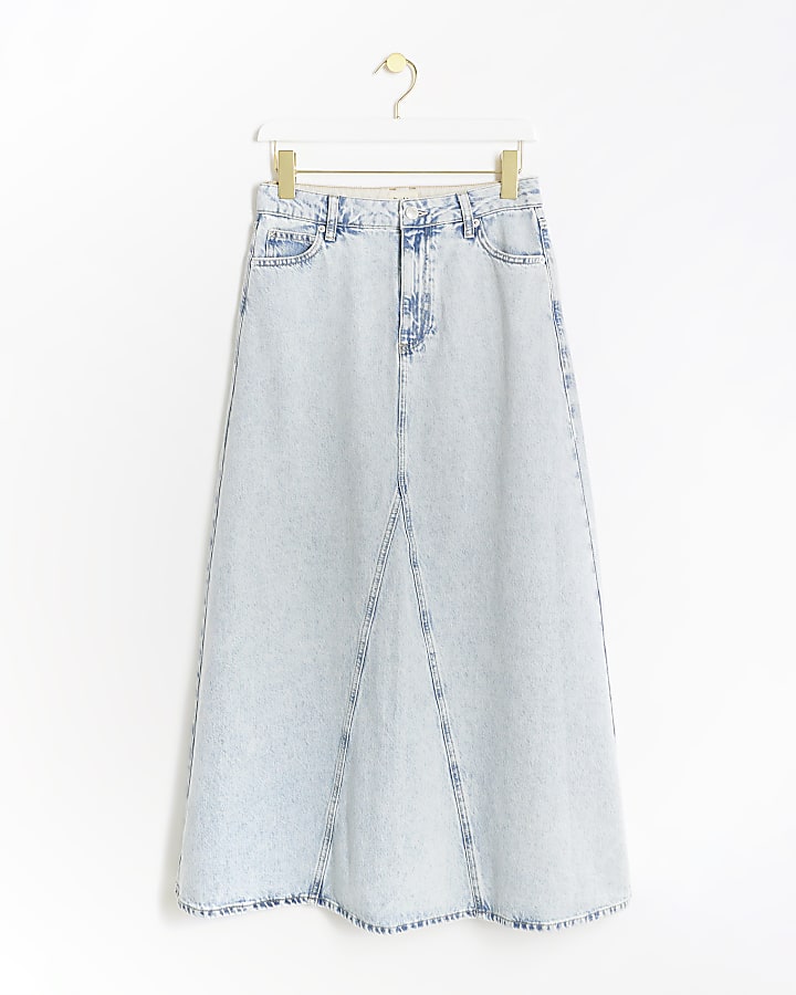 Blue denim maxi skirt