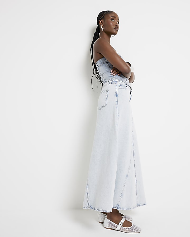 Blue denim maxi skirt