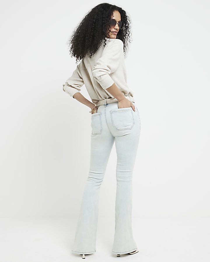 Blue high waisted pocket flared jeans