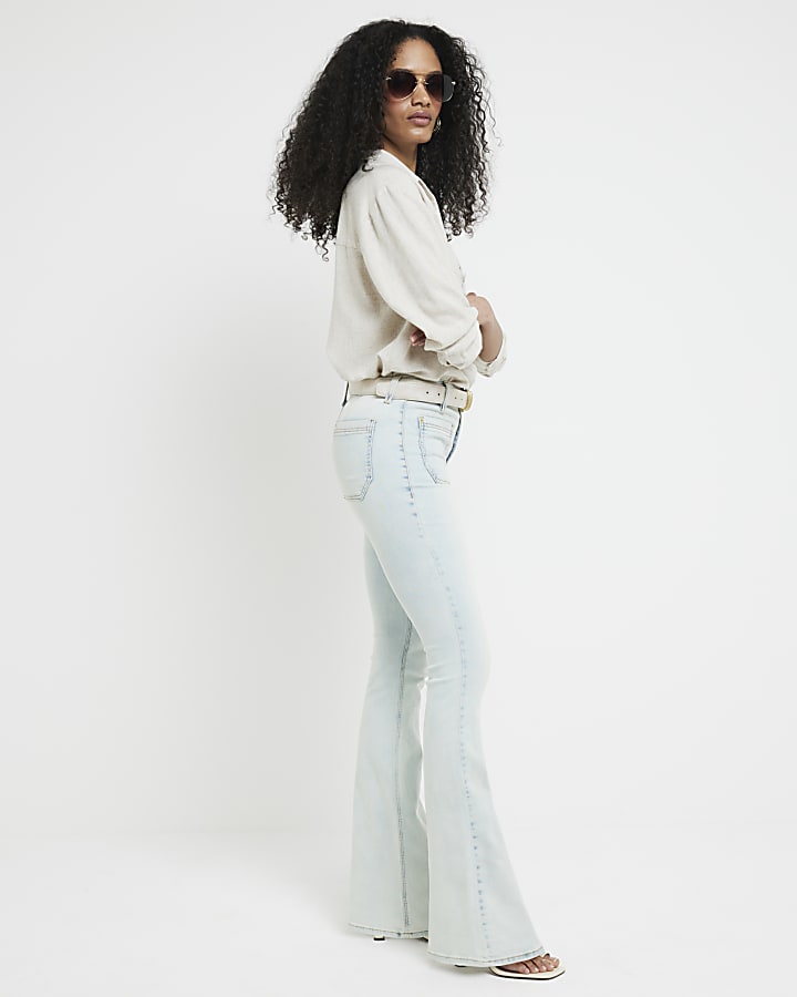 Blue high waisted pocket flared jeans