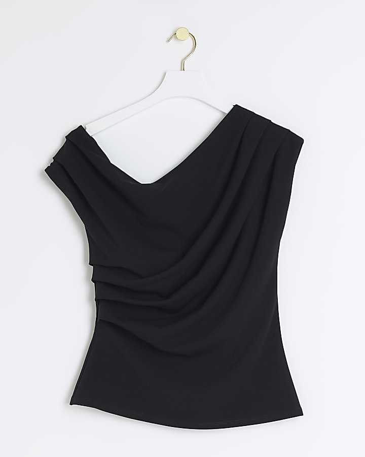 Black off shoulder drape top
