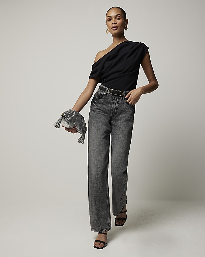 Black off shoulder drape top
